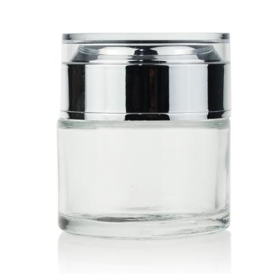 China Factory Price Wholesale Clear Cream Cosmetic Container Glass 50ml Cosmetic Jar for sale