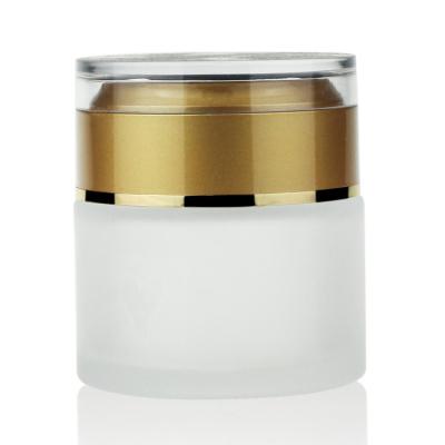 China High White 50g Frosted Glass Cream Jar With Luxury Acrylic Gold Lid for sale