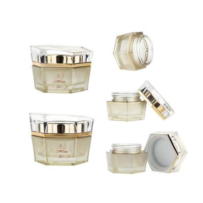 China Luxury 30g Cosmetic Jar Packaging Skincare Hexagonal Glass Jars for sale