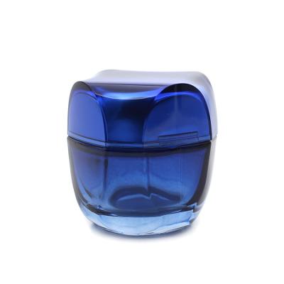 China Blue Glass 50g Square Cosmetic Jar UV plating wear resistant for sale