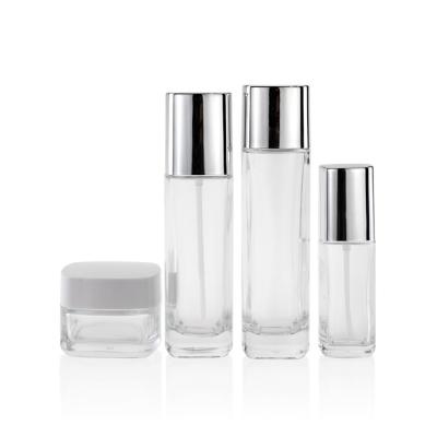 China Glass 50ml 100ml 120ml Empty Cosmetic Containers Pump Spray Cap And Screw Cap for sale