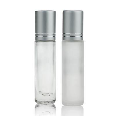 China Clear Frosted OEM Glass Roll On Bottles 10ml For Oil With Silver Cover for sale