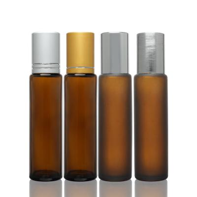 China Round 15 Ml Roller Bottles Amber Frosted Bottles For Perfume Oil Packaging for sale