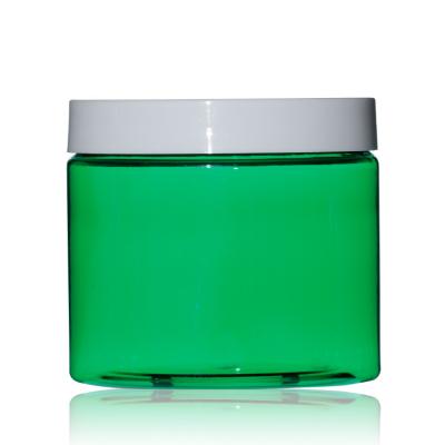 China 480ml 16oz PET Plastic Packaging Jars Green OEM Empty Cosmetic Jar for sale