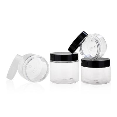 China Clear 150ml 5oz Plastic Packaging Jars Round Shape With White Black Lid for sale