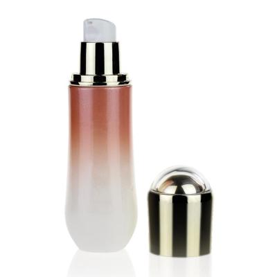 China Gradient Whiet Pink Lotion Glass Bottles Pump 100ml 3.4 Oz Glass Bottle for sale