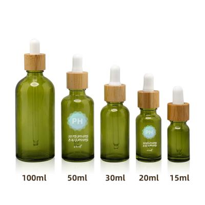 China Aluminio de bambú verde de la botella del dropper del aceite esencial y cuello plástico en venta