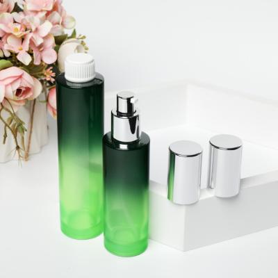 China 30ml 60ml Green Lotion Glass Bottles Makeup Packing Set for sale
