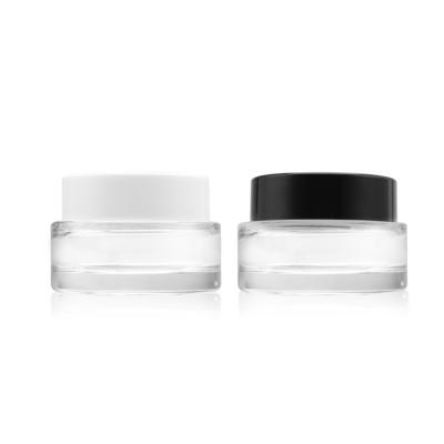 China Black White Round Face Cream Jar Clear Glass Cream Jar Cosmetic Packaging 50g 30g for sale