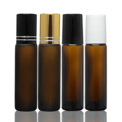 China Perfume Serum Packaging Amber Glass Essential Oil Bottle 8ml With Roller Ball Cap for sale