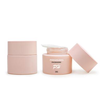 China Cosmetic Glass Cream Jar Container Pink Custom Deep Mouth Face Cream Jars 30g 50g for sale