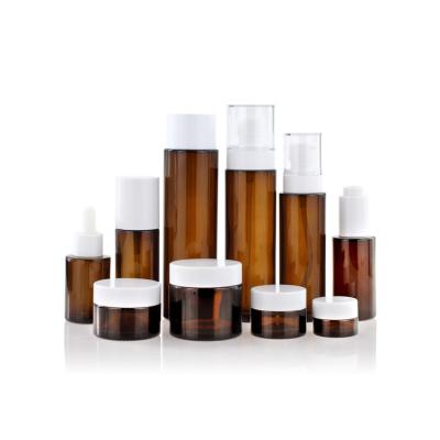 China Kosmetische Glassahnelotions-Pumpen-Sprühflasche stellte leeres Skincare Verpacken ein zu verkaufen