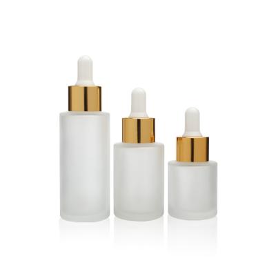 China Flat Shoulder Essence Oil Dropper Bottle Frosted 20ml 30ml 50ml With Eye Droppers for sale