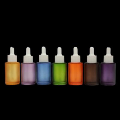 China Frosted Flat Shoulder Hair Oil Glass Serum Dropper Bottle 30ml Square Painting for sale