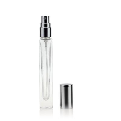 China Cosmetic Perfume Spray Bottle Square Clear 5ml 10ml With Thick Bottom Silver Cap for sale