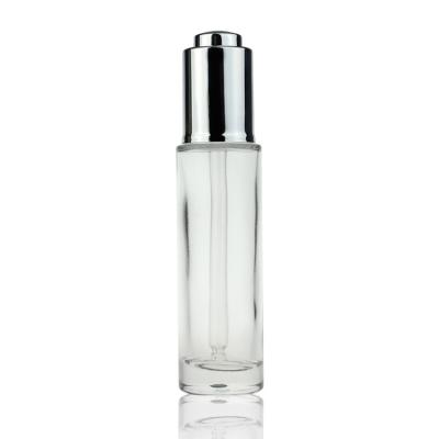 China Cosmetic Glass Dropper Face Serum Bottles 30ml Clear Round Bottle for sale
