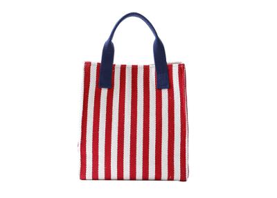 China Reusable Lunch Cooler Bags Stripe Pattern With Pure Cotton Texture Handle for sale