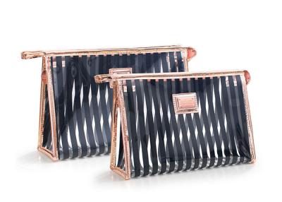 China Black Stripes Portable Washing Bag , Waterproof Transparent Makeup Bag for sale