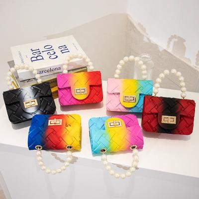 China New Fashion Trendy Summer Cross - Pearl Jelly Bags Mini Purses Colorful Body Weave Shoulder Bag for sale