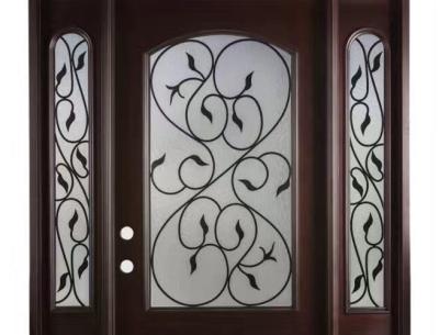 China Hollow Wrought Iron Glass Safety Tempered Technical Entry Door Suit Oval Shaped for sale
