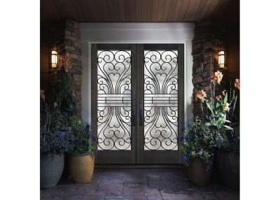 China Polished Wrought Iron Double Entry Doors Firm Type Iron Mosaic Glass Thickness 30Mm for sale