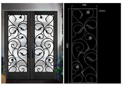 China Natural Lighting Elegant Inlaid Door Wrought Iron Glass For Building Hand Forged Dignified for sale