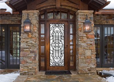 China Scroll Work Filled Wrought Iron Glass Door , Single Iron Doors Maintenance Free for sale