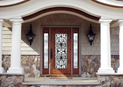 China Personal Style Spray Coating Wrought Iron Glass Door With Hot Dipfabricated for sale