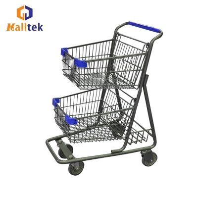 China 100KGS Load Metal Supermarket Shopping Trolley With 3 Basket for sale