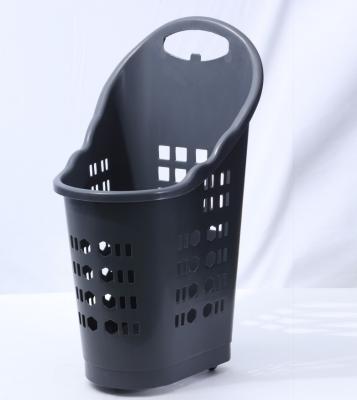 China Gray Big Size Trolley Basket Supermarket Hand Pull Plastic Grocery Basket for sale