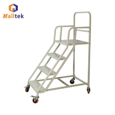 China 4 Steps Metal Ladder Trolley Cart With Wheels For Warehouse for sale