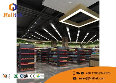 China Metallic Material Gondola Store Shelving Floor Standing With Front And Side Fence for sale