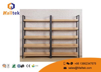 China Easy Assemble Wood Display Rack Wooden Retail Display Shelves Printed Logo for sale