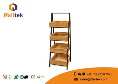 China Ladder Type Shopping Wooden Retail Display Stands With Metal Frame for sale