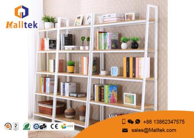 China Movable Steel Wood Display Rack Powder Coating Wooden Store Shelves for sale