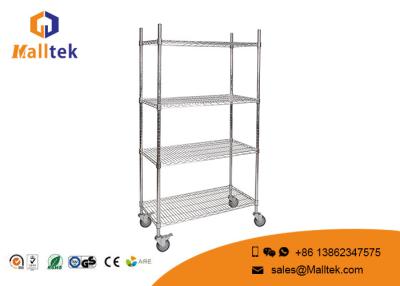 China Optional Layer Height Wire Mesh Shelving Commercial Wire Shelving With 4 Wheels for sale