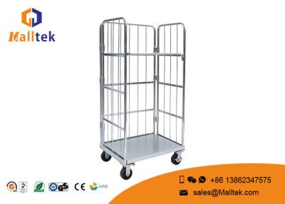 China Warehouse Zinc Plated Logistics Trolley Foldable Wire Mesh Carry Trolley Cart for sale