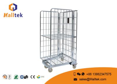 China Rolling Galvanized Three - Sided Wire Mesh Trolley Logistics Warehousing Storage for sale