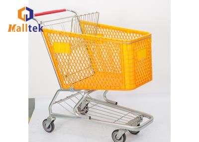 China Unfolding Plastic Supermarket Trolley With 4 PU Wheels for sale