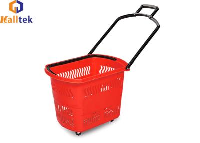 China Aluminum Handle PU Wheels Rolling Shopping Baskets For Supermarket for sale