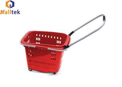 China 4 Wheels Hand Pull Rolling Shopping Baskets For Hypermarket for sale
