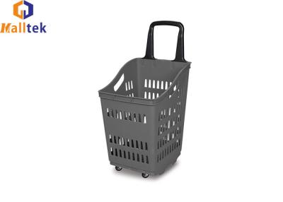 China Hypermarket 4 PU Wheels Lightweight Plastic Rolling Basket for sale