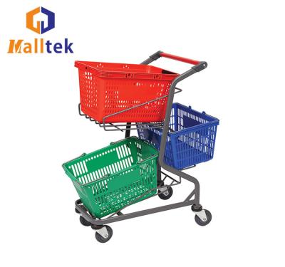 China Removable Double Steel Supermarket Shopping Trolley Cart For Basket for sale