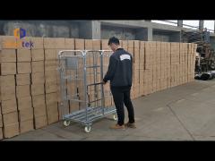 High Quality Wire Mesh Warehouse Cage Container Trolley With PU Wheels