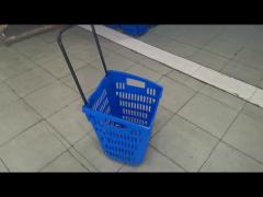 Single Steel Handle HDPP Rolling Shopping Baskets With Two WheelsMT-SSB18 52L