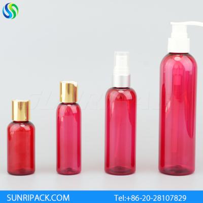 China 120ml red cosmo round plastic bottle, 4oz red cosmo round pet bottle, 2oz cosmo bottle for sale