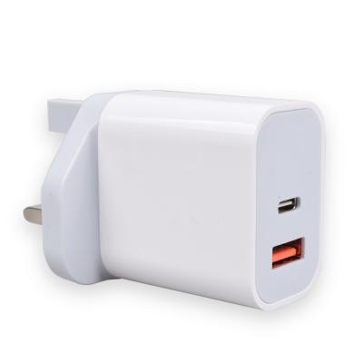 China UK Quick Charge 3.0 USB A USB C 20W PD Wall Charger for sale