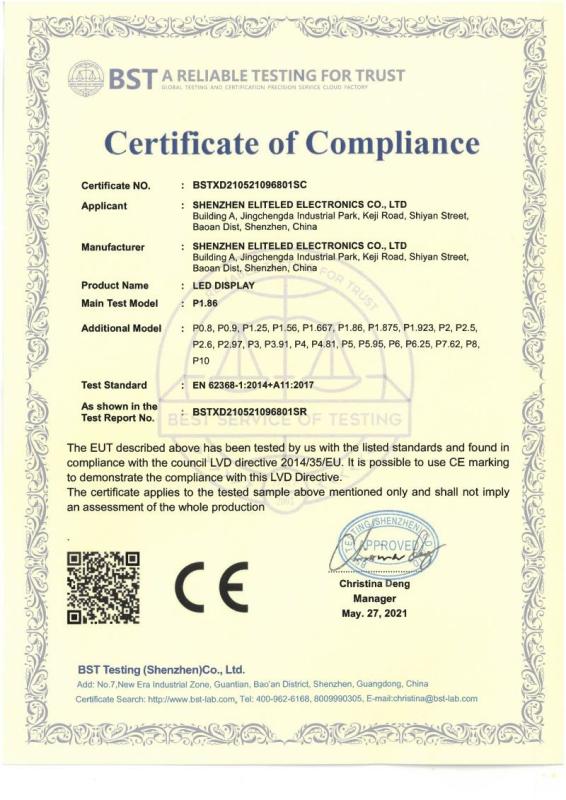 CE-LVD - Shenzhen EliteLED Electronics Co.,Ltd