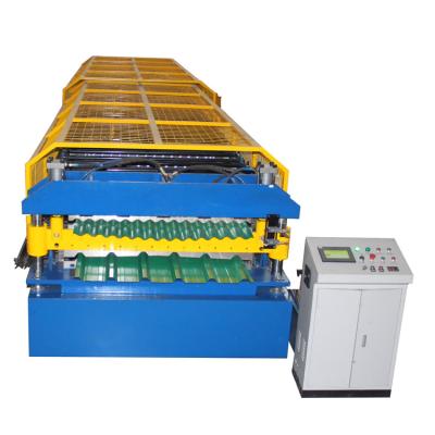 China Metal Roofing Corrugated Steel Plc Wall Panel Roll Forming Machine Double Layer for sale