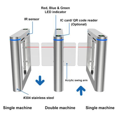 China Double Glass Wings Swing Barrier Gate High Speed Facial Recognition Turnstile For Airport en venta